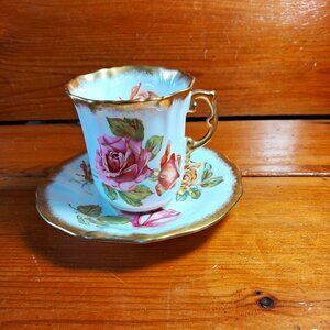 Vintage Hammersley & Co teacup and saucer with orange and pink rose